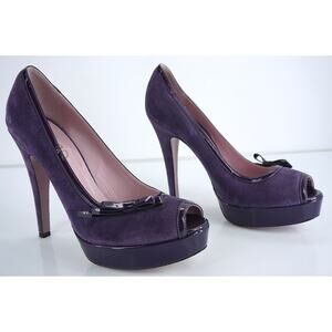 RED Valentino Purple Suede Open Toe Platform Pumps Size 40.5 10.5 bow $450